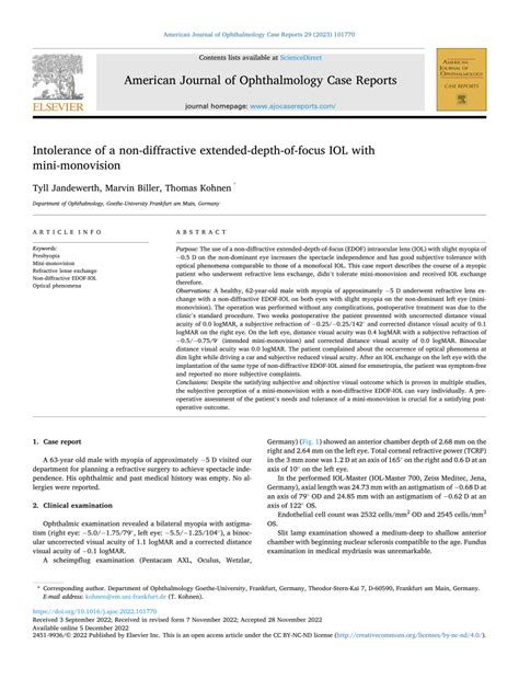 Pdf Intolerance Of A Non Diffractive Extended Depth Of Focus Iol With