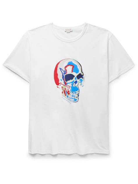 Alexander McQueen Printed Cotton Jersey T Shirt White Alexander McQueen