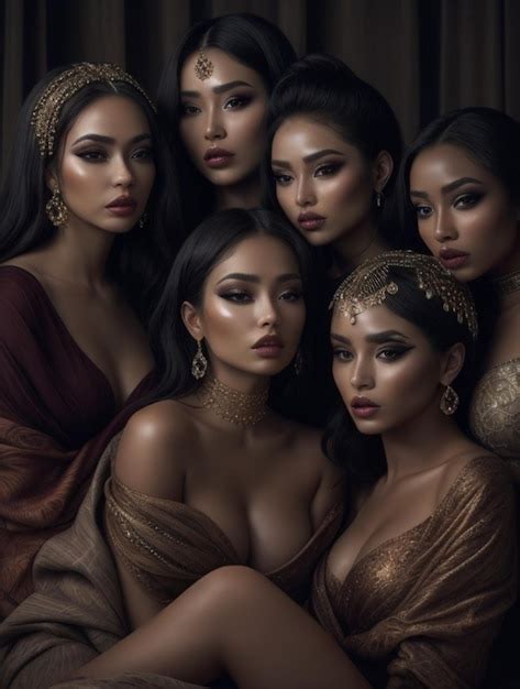 Grupo De Hermosas Mujeres Orientales Al Estilo Del Siglo Xix Foto