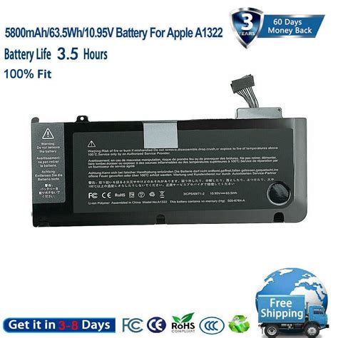 661 5229 A1322 Battery For Apple MacBook Pro 13 A1278 Mid 2012 2010