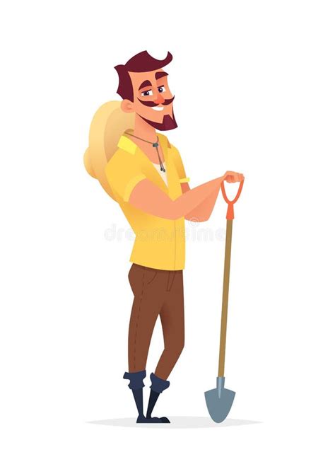 Chifull Farmer Holding Farm Shovel Character Design Illustration