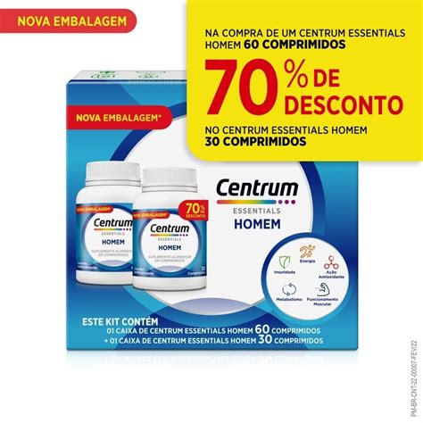 Kit Centrum Essentials Multivitaminico Homem Vitaminas De A A Z 30