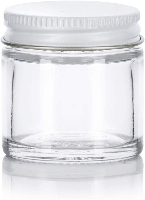 1 Oz 30 Ml Clear Thick Glass Straight Sided Jar With White Metal Airtight Lid 6 Pack