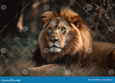 A Lion Rests In The Savannah Ai Generated Royalty Free Stock