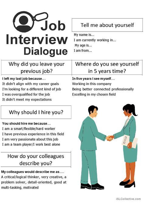 Job Interview Dialogue With Key Word English Esl Worksheets Pdf Doc