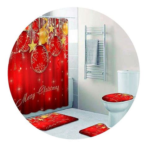 Set De Baño Más Cortina Impermeable Para Ducha Navideño Cuotas Sin