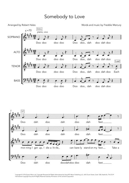 Somebody To Love Arr Robert Hales By Queen Sheet Music For Satb