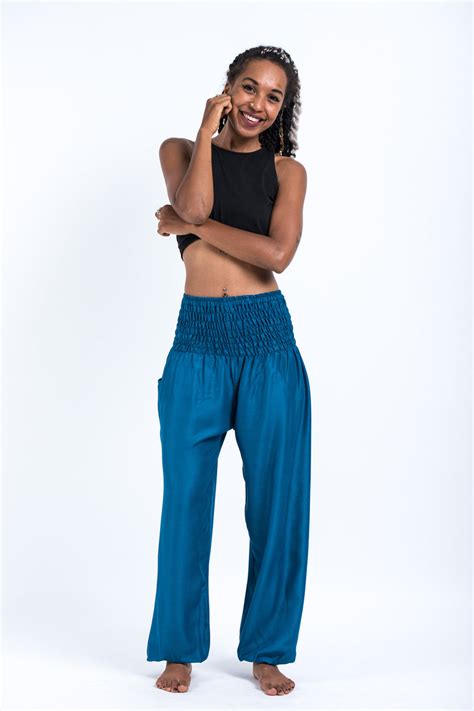 Solid Color Womens Harem Pants In Aqua Blue