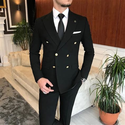 Special Gift For Him Black Suits Double Breasted Wedding Etsy