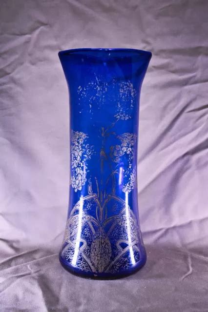 VASE VERRE BLEU décor doré style Legras Montjoye ancien 1900 art