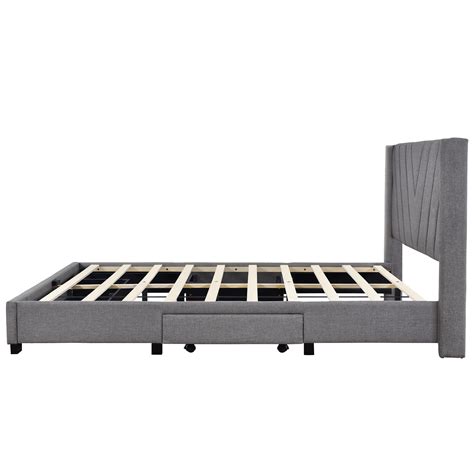 Uhomepro Upholstered Platform Bed Frame Queen Size Storage Bed Frame With Wood Slat Support