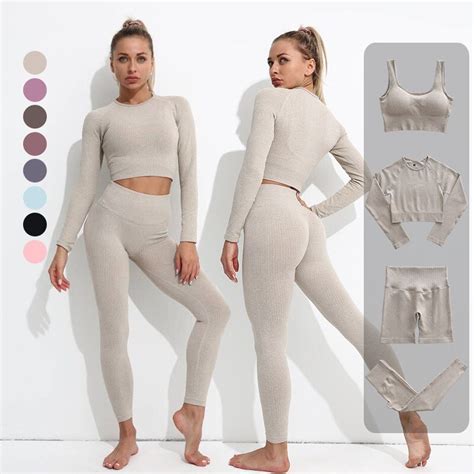 2 3 4PCS Ensemble de Yoga Pour Femmes D entraînement Sans Couture