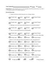 Research Questionnaire Docx Name Optional Age Sex Instruction For