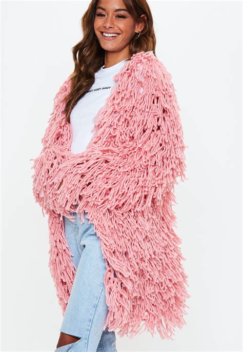 Blush Longline Shaggy Cardigan Knitwear Fashion Knit Fashion Groovy