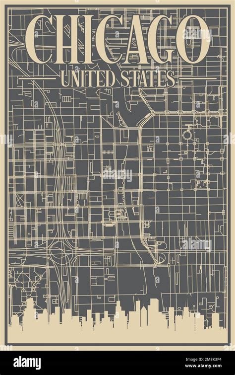 Road Network Poster Of The Downtown Chicago United States Of America