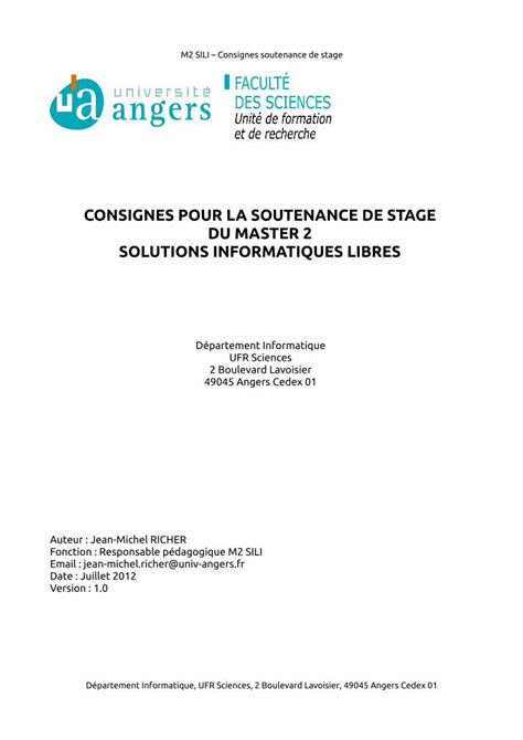 Pdf Consignes Pour La Soutenance De Stage Du Master M Sili