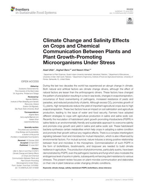 PDF Climate Change And Salinity Effects On Crops And Chemical