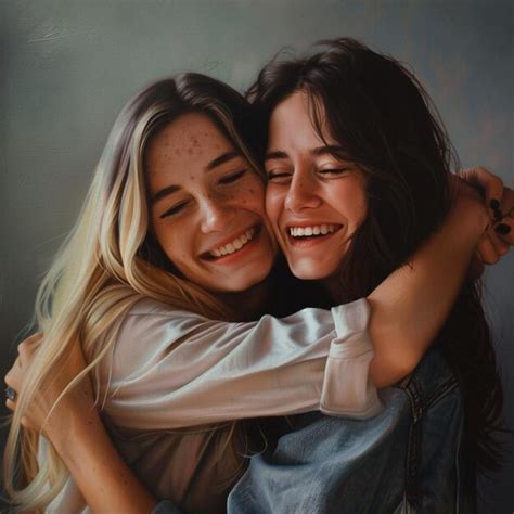 Two Women Hugging Each Other With One Being Hugging Premium Ai