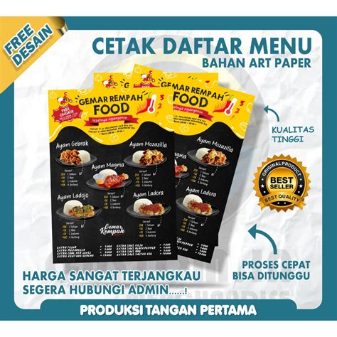 Jual Cetak Daftar Menu Buku Menu Resto Cafe Rumah Makan Makanan