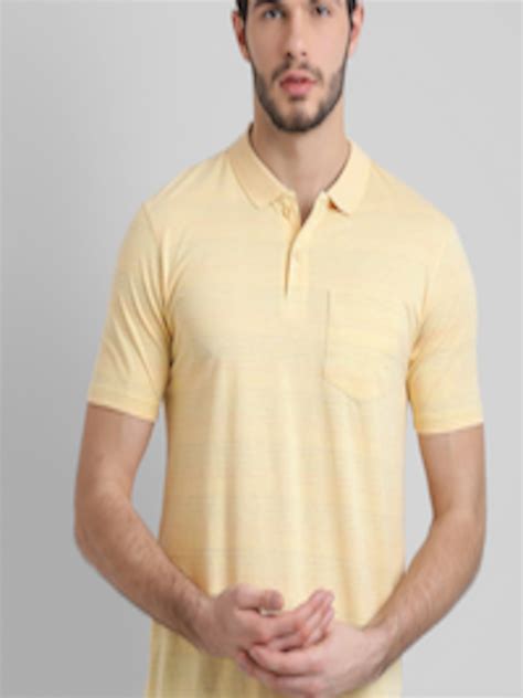 Buy COBB Men Yellow Striped Polo Collar T Shirt Tshirts For Men