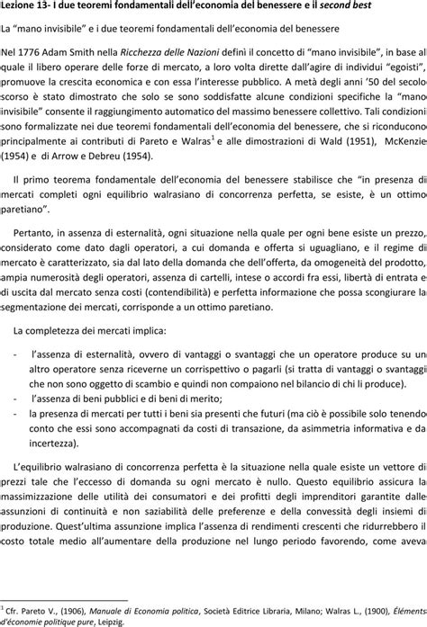 Lezione 13 I Due Teoremi Fondamentali Dell Economia Del Benessere E Il