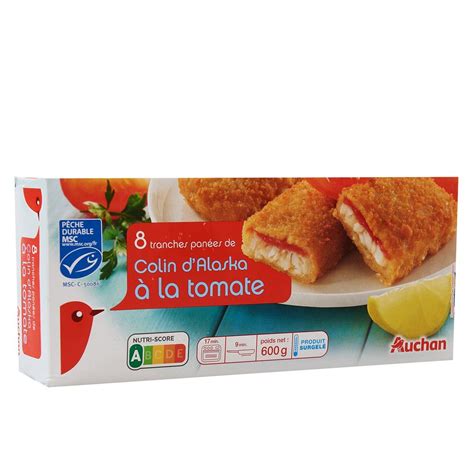 AUCHAN Tranche pané de colin d Alaska à la tomate MSC 8 pièces 600g pas