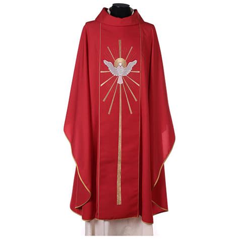 Red Latin Chasuble With Holy Spirit And Blazes Online Sales On