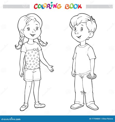 Coloring Book Or Page Boy And Girl Stock Vector Illustration Of