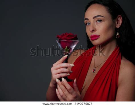 Brunette Red Lipstick On Her Lips Stock Photo 2190775873 Shutterstock