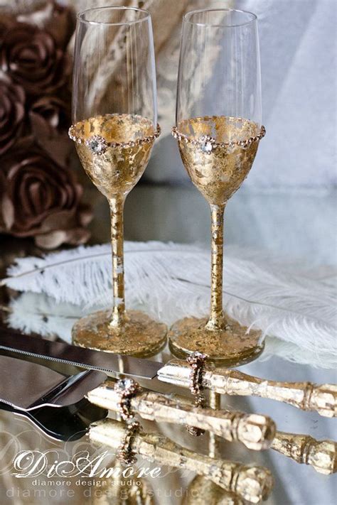 Gold Gatsby Style Wedding Champagne Flutes Gold By Diamoreds Wedding Champagne Flutes Gold