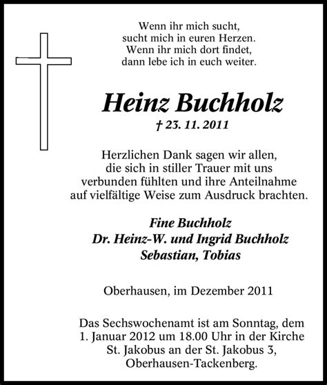 Traueranzeigen Von Heinz Buchholz Trauer In NRW De