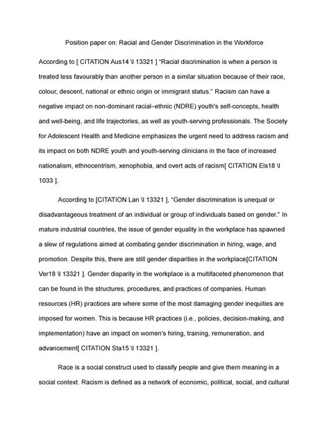 Activity 8 Position Paper Position Paper On Racial And Gender