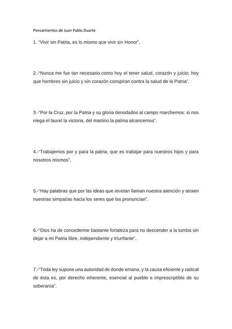 Pensamientos De Juan Pablo Duarte Massiel Paulino Udocz