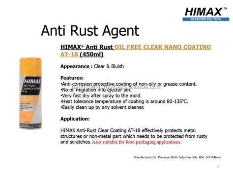 Plastics Injection Mould Protectant Spray Rust Prevention Anti Rust Wax