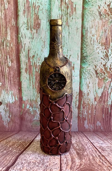 Decorated Wine Bottles Decoupage Bottles Altered Art Mixed Etsy