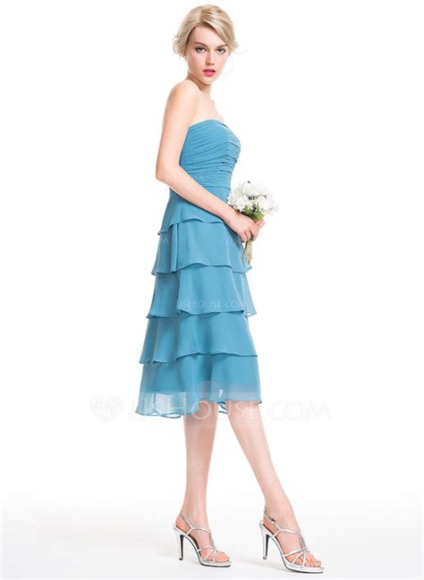 A Lineprincess Strapless Knee Length Chiffon Bridesmaid Dress With