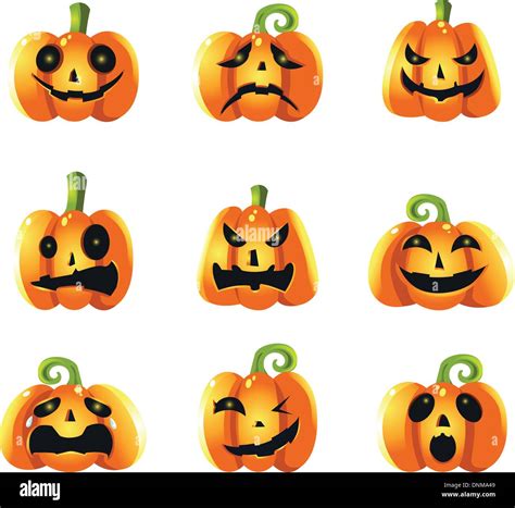 A Vector Illustration Of Different Pumpkin Expressions Stock Vector