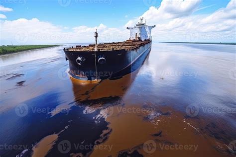 Oil Leak From Ship Oil Spill Pollution Polluted Water Surface Water