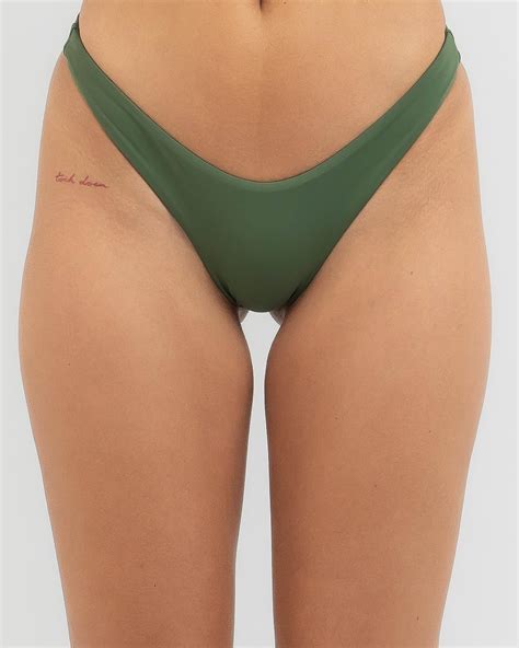 Topanga Maria High Cut Bikini Bottom In Deep Khaki Free Shipping