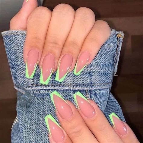 Act Leaf False Nails Press On Coffin Nailshandmade Gloss Etsy Edgy