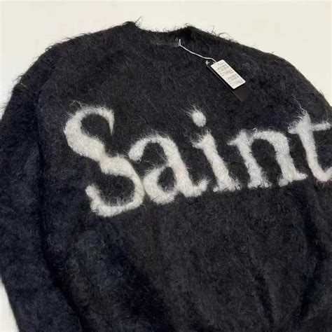 Saint Mxxxxxx Intarsia Knit Logo Brushed Finish Depop