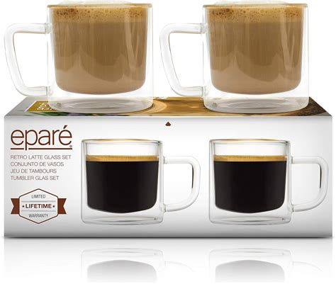 Eparé Retro Latte Glasses Clear Glass Double Wall Cup Set Insulated Glassware