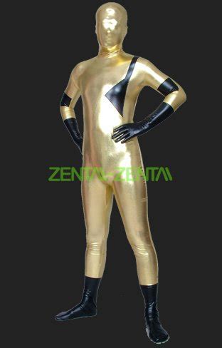 Gold And Black Shiny Metallic Full Body Zentai Suit