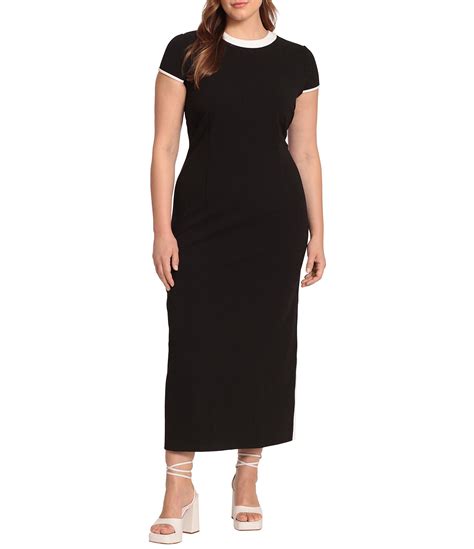 Donna Morgan Plus Size Short Sleeve Crew Neck Scuba Crepe Maxi Dress