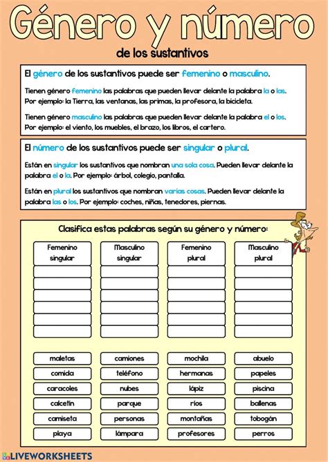 Género Y Número De Los Sustantivos Interactive Worksheet Ejercicios De Sustantivos