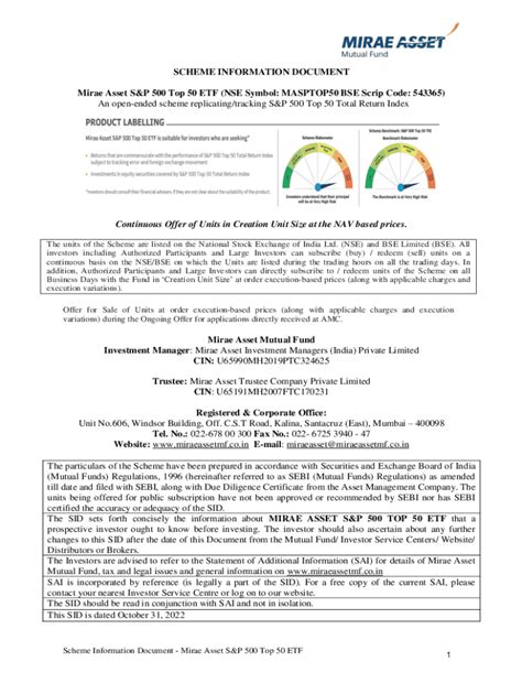 Fillable Online 20 Scheme Information Document Mirae Asset Banking And