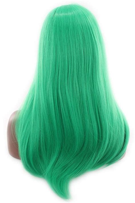 Green Inclined Bang Long Chic Natural Wave Harajuku Anime Cosplay Wig