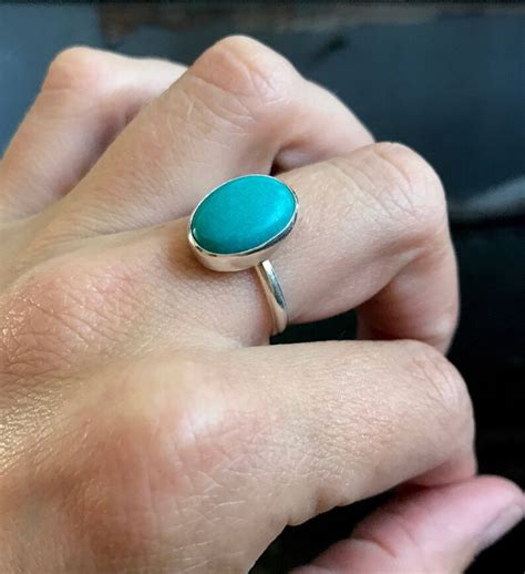 Elegant Solitaire Veined Oval Turquoise Sterling Silver Ring Etsy