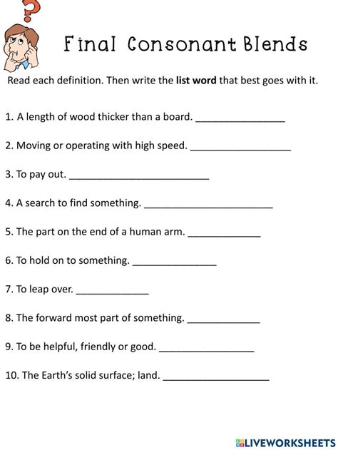 Final Consonant Blends Definitions Worksheet Live Worksheets