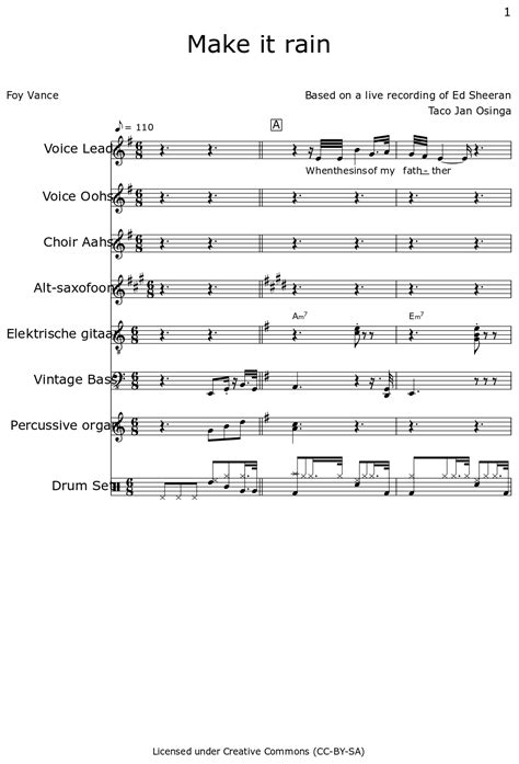 Make It Rain Sheet Music For Voice Lead Voice Oohs Choir Tenor